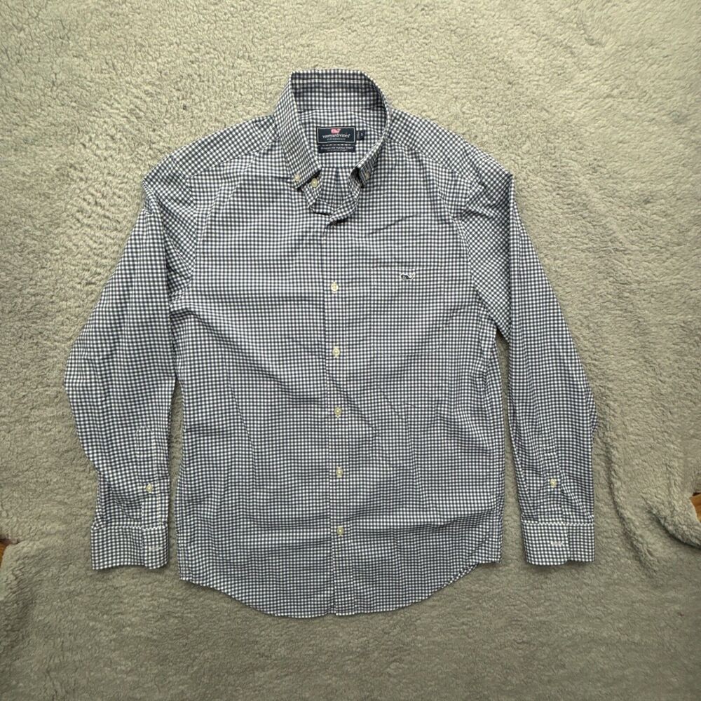 Vineyard Vines Shirt Mens S Blue Gingham Plaid Classic Fit Tucker Nylon
